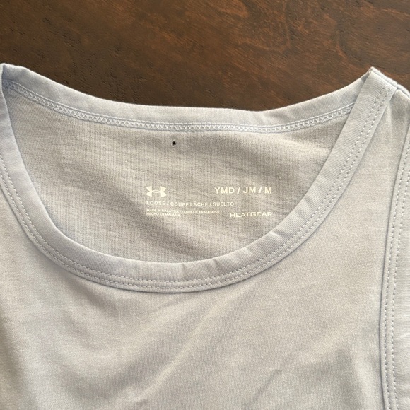 Under Armour Women's Blue Muscle Tee with Pink/Purple and White Graphic - Picture 2 of 3